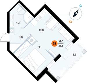 1-к квартира, строящийся дом, 37м2, 3/7 этаж