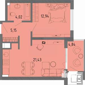1-к квартира, вторичка, 45м2, 10/16 этаж