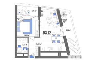 1-к квартира, строящийся дом, 53м2, 10/22 этаж