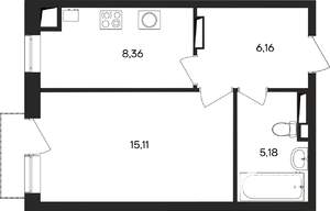 1-к квартира, строящийся дом, 36м2, 2/4 этаж