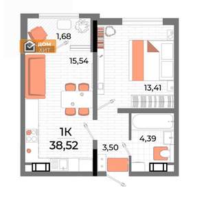 1-к квартира, вторичка, 39м2, 2/7 этаж