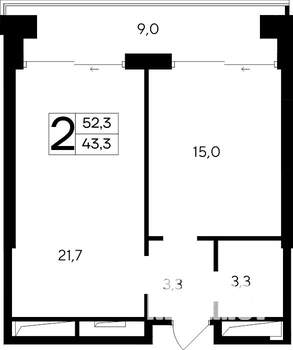 2-к квартира, строящийся дом, 52м2, 11/12 этаж