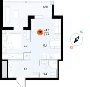 1-к квартира, строящийся дом, 44м2, 2/7 этаж