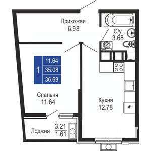 1-к квартира, вторичка, 37м2, 12/14 этаж