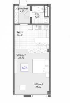 1-к квартира, вторичка, 46м2, 6/13 этаж